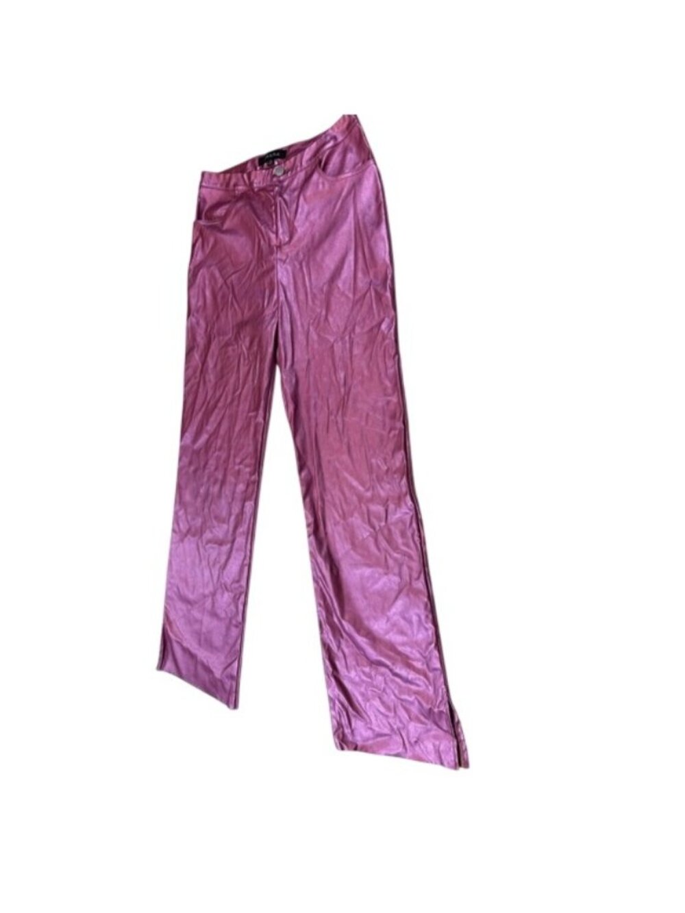 Metallic Pink High-Waisted Pants With Side Zipper Closure Size Medium (JJ21)